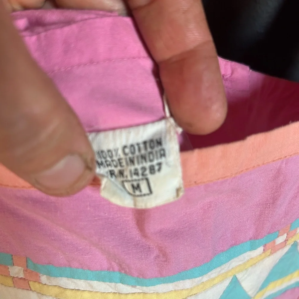 Vintage 80's Boho Southwest Indian Cotton Pink Patchwork Dress Size M - Picture 5 of 16